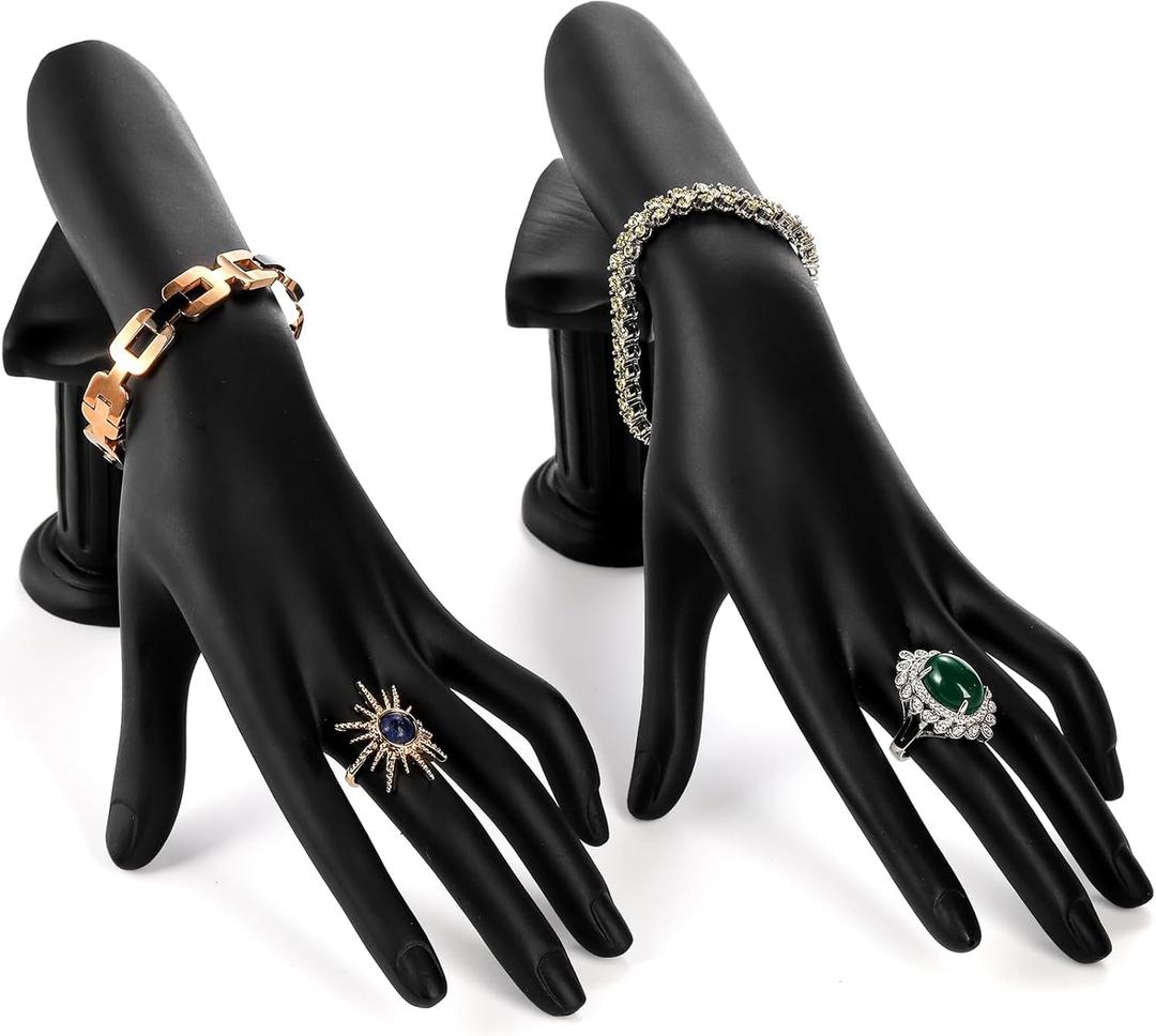 Okllen 2 Pack Female Mannequin Hand, Resin Hand Ring Display Stand Jewelry Organizer Bracelet Bangle Holder for Hand Chain, Finger Ring, Glove, Black, Left Hands