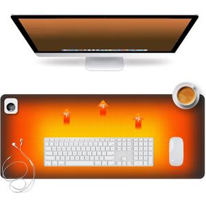 Heated Desk Pad Mouse Pad - Heated Desk Mat - Warm Desk Pad - 3 Levels Heating & 4 Hours Auto Shut-Off, PU Leather Mouse Pad - 31.5 x 13 inch(Dull Black), Large