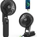 EasyAcc 3-in-1 Handheld Fan with 5000 Capacity, Ultra-Quiet Powerful Mini Fan, 5 Speeds, Backup Power, SOS Light, Digital Display and Lanyard for Travel and Cruise, Black