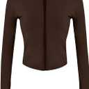 Lviefent Womens Lightweight Full Zip Running Track Jacket Workout Slim Fit Yoga Sportwear with Thumb Holes (Brown-S)