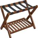 SONGMICS Solid Wood Luggage Rack, No Assembly Required, Foldable Suitcase Stand, Luggage Holder, with Storage Shelf, for Guest Room, Hotel, Bedroom, Coffee Brown URLR020K02