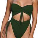 Viottiset Women's Cut Out Drawstring One Piece Swimsuit Cheeky High Cut Bathing Suit (Green, Large)
