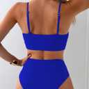 Limeeke Women's High Waisted Bikini Set V Cut Bottom Two Piece Swimsuit Cross Front Adjustable Strap Bathing Suit, S