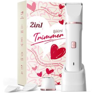 Pubic Hair Trimmer Women - Electric Razors for Women's Body Groomer, Replaceable Ceramic Blade Heads, Face Hair Remover Head, USB-C&Dock Charging, Waterproof & Easy Cleaning