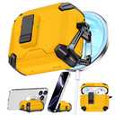Pohgelan Compatible with AirPods 4 Case,Magnetic Automatic Lock with Phone Stand & Cleaning Kit,Compatible with Magsafe,Carbon Fiber Texture Cover -Yellow