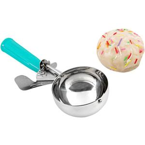 Restaurantware Met Lux 6 Ounce Portion Scoop 1 Durable Disher Scoop - Thumb Trigger Teal Stainless Steel Ice Cream Disher For Portion Control For Ice Cream Mashed Potato And Cookie Dough (#5 (6 oz))