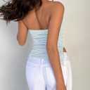 Cioatin Women Y2K Strapless Striped Asymmetric Bandeau Tube Top Sleeveless Slim Fit Slit Summer Going Out Crop Tank Aesthetic Blue (Blue, L)