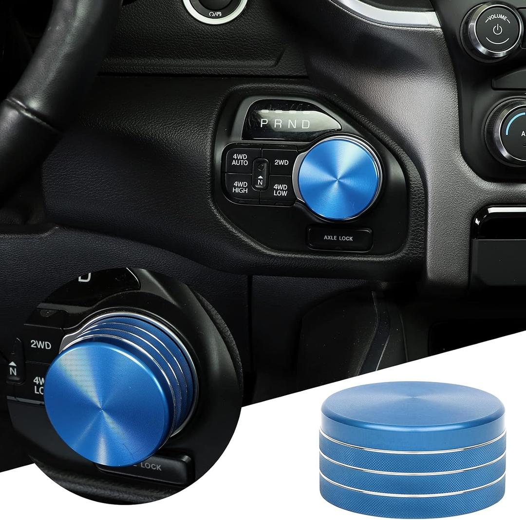 JWWY Gear Shift Shifter Switch Knob Transmission Gear Lever Gearstick Selector Knob Cover Trim for Dodge 2018-2024+ Dodge RAM 1500 Interior Accessories Special Editions, Blue Aluminum Alloy (universal)