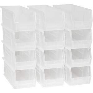 Akro-Mils 30234 AkroBins Plastic Storage Bins, Space-Saving Stackable Bins for Garage, Pantry, Craft Organization, 15" x 5" x 5", Clear, 12-Pack