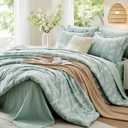 MUXHOMO Queen Comforter Set 7 Pieces, Sage Green Bed in a Bag Queen Reversible Botanical Flowers Design, Ultra Soft & Breathable Bedding Sets with Comforter, Sheets, Pillowcases & Shams