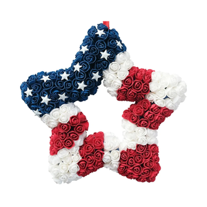 18 Inch Patriotic Red White Blue Large Star Shape Flower Wreath for Front Door, Forth of July American Flag Color Soft Touch Floral Wreath for Indoor and Outdoor, Independence Day Home Decor