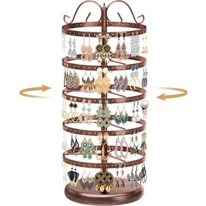 MODOWEY 5 Tiers Metal Rotating Earring Holder Organizer Stand Adjustable Display Tree, 220 Holes Large Carousel Rack for Stud Hoop Pierced Dangling Women Girls, Perfect View for All Earrings(Bronze)