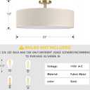 4 Light 20 Inch Semi Flush Mount Close to Ceiling Light Fixture,Off White Fabric Shade Gold Finish for Bedroom,Living Room,Dining Room Hallway