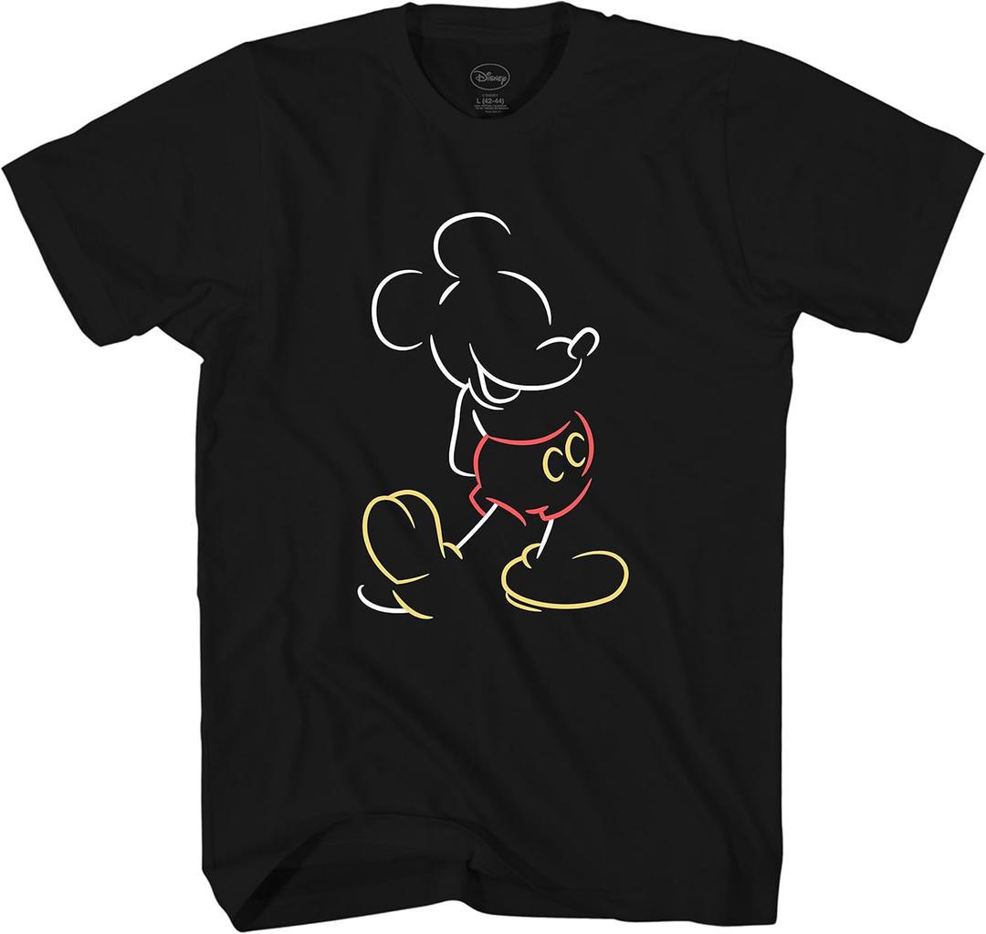 Disney Mickey Mouse Line Pop Men's Adult Graphic Tee T-Shirt (Black, XL)