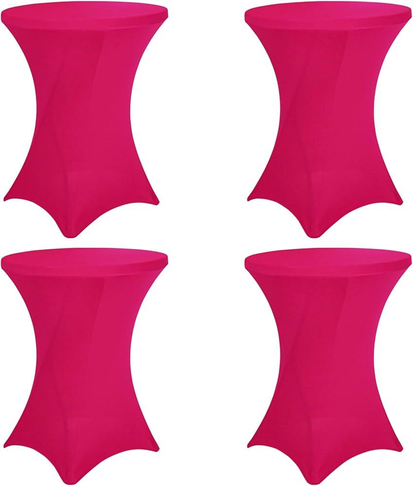 4 Pack 32x43 Inch Cocktail Table Cover Spandex Stretch Square Corners Tablecloth, Beige Cocktail Round Table Cloth, Fitted High Top Table for Bar, Weddings, Birthday, Banquet, Party (Pink)