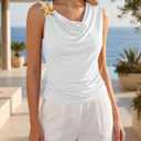 Cicy Bell Womens Going Out Summer Tank Tops Cowl Neck Shirt 2026 Sleeveless Casual Cute Beach Vacation Outfits with Starfish (White, L)