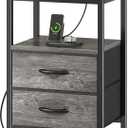 Huuger Nightstand with Charging Station, Fabric Drawers, End Table with Open Shelf, Bedside Table with USB Ports and Outlets, Night Stand for Bedroom, Gray (11.8"D x 15.7"W x 23.6"H (2 Drawers), Grey)