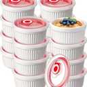 12 Pack 8 oz Ramekins with Lids Oven Safe Porcelain Creme Brulee Ramekins with Covers White Pudding Custard Cups Stackable Ramekins Ceramic Bowls for Baking Dishwasher Ice Cream Serving Dip