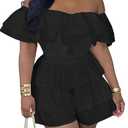 Geulis Womens Boho off Shoulder Rompers Summer Ruffle Dresses Short Sleeve Tiered Short Jumpsuits Size M