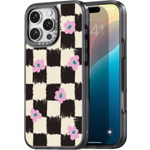 Bouvardia for iPhone 16 Pro Max Case, Cute Design for Women & Girls, Protective & Aesthetic, Checkered & Flowers