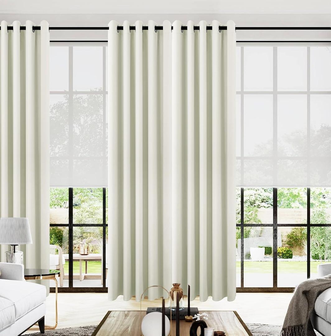 KOUFALL Drapes for Living Room,Half Blackout 72 Inch Wide 96 Inches Long Curtains 2 Panel Set with Rings Top,Natural Linen Color (Cream Beige)