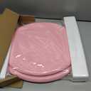 Round Slow Close Wood Toilet Seat, Heavy Duty Pink Toilet Seat with Baked Enamel Finish, Support 400 lbs, Soft Close Toilet Lid with Zinc Alloy Hinges, Grip-Tight Bumpers, Easy Clean & Quick Assembly