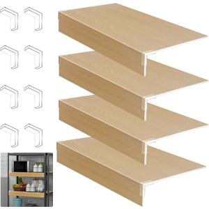 4 Pcs Wire Shelf CoverWire Rack Covers for Shelves, PVC Wood-Look Shelf Liners with Corner Guards for Pantry, Store, Kitchen, Removable Shelves, Home Organization (24 x 12 Inch, Light Brown)
