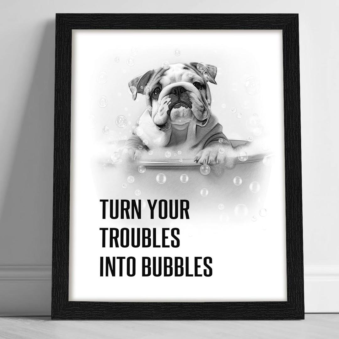 arteWOODS Funny Bulldog Bathroom Wall Art - Rustic Farmhouse Wall Decor with Humorous Quotes Black Framed Print Artwork Cute Animal Pictures for Shower Toilet Restroom Kid's Washroom 8x10 Inch