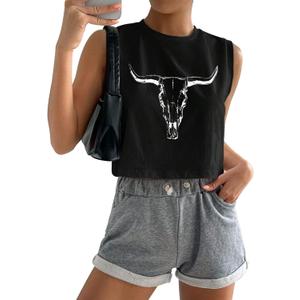 Country Concert Outfits Crop Tank Tops Women Cute Casual Summer Western Cowgirl Graphic Crop Tops for Teens Girls (White, L)