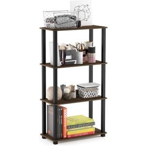 Furinno TURN-S-TUBE Storage Shelves, 4-Tier Book Shelf, Corner Shelf, Toolless Open Shelves, for Organization and Storage, Living Room, Garage, Home Office, Columbia Walnut