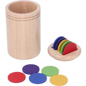 Keenso Wooden Color Sorting Coin Box Toy, Educational Color Matching Toy with Drawstring Pouch for Children