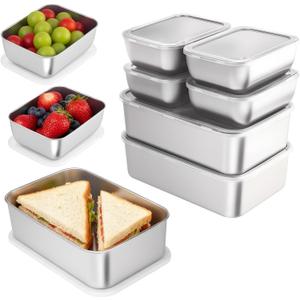 9-Piece Stainless Steel Food Storage Containers Set with Lids - 3 Large & 6 Small Metal Containers for Camping, Outdoor Picnic and Kitchen