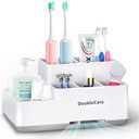 Toothbrush Holder with Anti-Slip, Bathroom Organizer Countertop Detachable for Easy Cleaning, Multifunctional Storage, Bathroom Caddy for Toothpaste, Shaver, Great for Home, Vanity Organizer, Office (White)