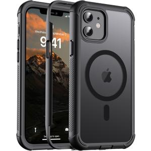 Magnetic for iPhone 12/12 Pro Case, [Compatible with MagSafe][Military Grade Drop Protection][Heavy Duty Protection][Non-Slip][Shockproof] 2-Layer Durable Bumper Phone Case 6.1''-Black