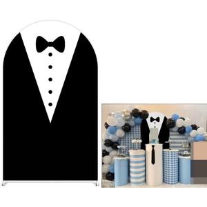 Black Tuxedo Bowtie Arch Fabric Covers Boss and Boy Baby Stretchy Arched Stand Backdrop Cover for Birthday Party Baby Shower Decoration Supplies(Only Cover) (Lx-gx-1924)