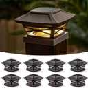 Wood Grain Solar Post Cap Lights, Dual-Core LED Fence Lights with Craftsman Design, 8 Pack Waterproof Outdoor Caps for 4x4 Wooden/Vinyl Post (Brown)
