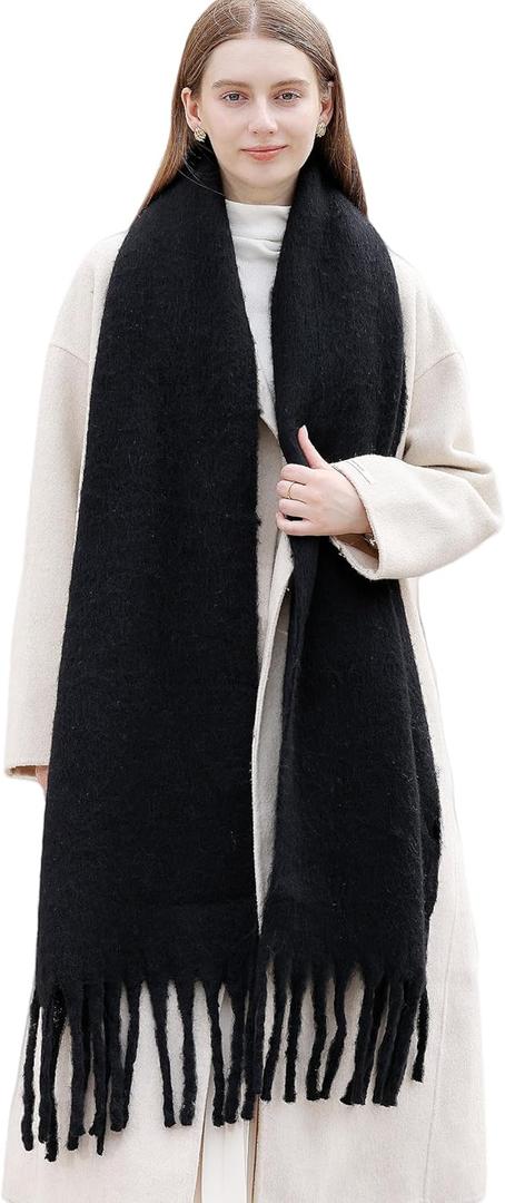 Wander Agio Winter Warm Scarf Long Pashmina Extra Large Shawls and Wraps for Women Large Blanket Scarves Solid (Black 12)