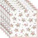 Pink Floral Rose Print Cloth Napkins 100% Cotton, 18" X 18" Dinner Napkins Cloth Set, Washable Napkins for Home, Kitchen, Dinner, Party, Wedding, Cocktail, Set of 6