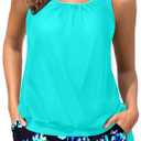 Blouson Tankini Swimsuit with Shorts - Womens Two Piece with Pockets Tummy Control Bathing Suit Modest Swimwear 2025
 L