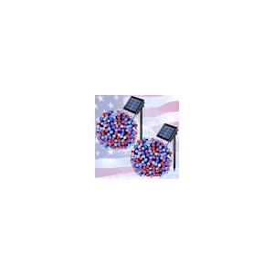 JMEXSUSS Red White and Blue Solar Lights 100LED 33ft Patriot Solar String Lights Waterproof, 8 Modes 4th of July Lights for Independence Day, Gardens, Tree, Outdoor 4th of July Decorations