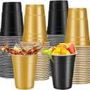 100PCS 16 oz Plastic Graduation Cups for Party - Disposable Black & Gold Cups,Heavy Duty Drinking Cup for Birthday,Wedding, Baby Shower,Festive Celebrations,Barbecues (Black & Gold)