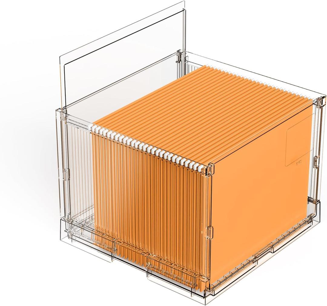 File Organizer Box with Lid,Hanging Filing Folder Organizer for Document Storage with Plastic Slide, Letter-size File Holder Filing Box for Office/Home/Decor/1Pack