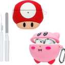 2 Pack Cute Case for AirPods 4th Generation Case, Anime Funny Soft Silicone Cover with Cleaning Kit & Keychain, Shockproof Protective Cover for Kids Women, for Apple AirPods 4 2024, Pink & Red