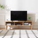 Bamboo TV Stand for 55 60 65 Inches TV, Durable Entertainment Center with 3 Cabinets for Gaming Console, Modern Accent TV Console Cabinet for Living Room, Bedroom (Natural)