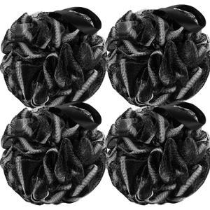  Loofah Bath Sponge, 4 Pack 60g for Women and Men, Black