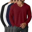Neer 4 Pack Men's Big and Tall Shirts V Neck Cotton Long Sleeve L-7xl Tops Loose Casual Fall Basic Tee Bulk, XXL