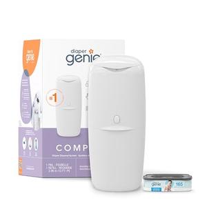 Diaper Genie Compact Pail Includes 1 Starter Square Refill That can Hold up to 165 Newborn-Sized Diapers.