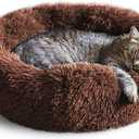 Whiskers & Friends Cat Bed, Cat Beds for Indoor Cats Washable, Orthopedic Soft Fluffy Round Calming Pet Bed for Small to Large Kitty Kittens & Dogs, Small Dog Beds & Furniture (23.00" x 23.00" x 7.00", Chocolate Brown)
