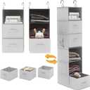 Twira 6-Shelf Hanging Closet Organizer, 2 Separable 3-Shelf Hanging Shelves, Hanging Storage with 3 Removanle Drawers 4 Side Pockets for Wardrobe, Nursery, Drom, Baby Clothes Organization Light Grey