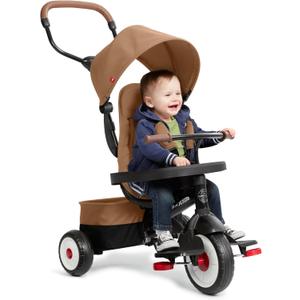 Radio Flyer City 4-in-1 Stroll 'N Trike, Mocha, For Riders 1-5 Years Old, 4 Riding Modes, 3 Point Harness with Comfort Pad, Parent Controlled Steering, Rear Storage, Stroller Tricycle for Toddlers